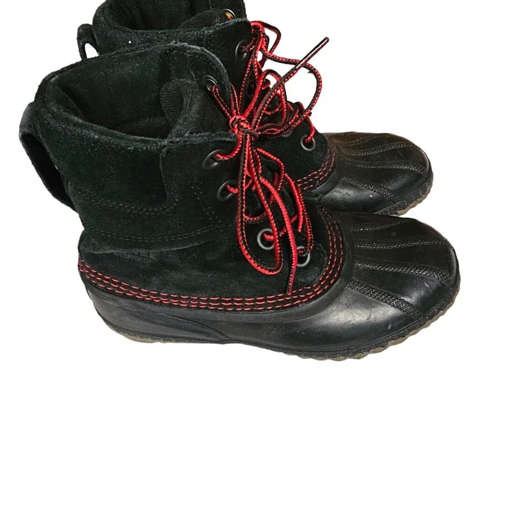 SOREL Cheyanne Duck Boots‎ Mens Sz 4 Waterproof Black Red Boot